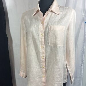 Liz Claiborne Cream Irish Linen Top Long Sleeve petite medium button front